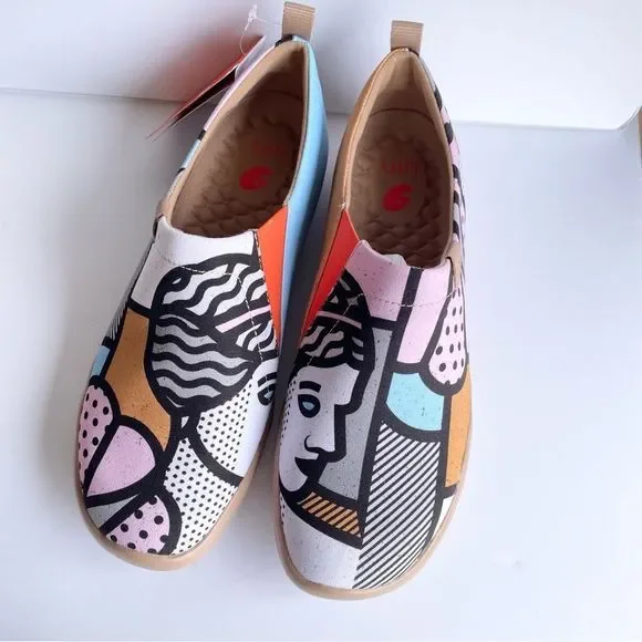 NWT UIN Slip On Shoes Canvas Comfortable Loafers Greek Girl - Picture 2 of 7